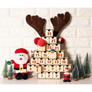 Wooden Advent Calendar, Unfinished Wood Christmas Tree (13.2 X 12.2 X 2.5 In)
