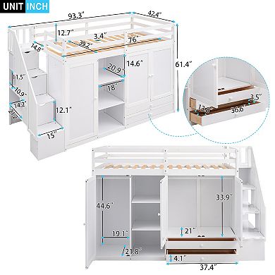 Merax Twin Size Functional Loft Bed