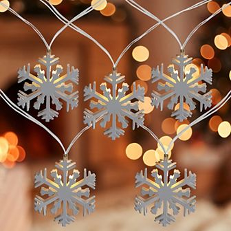 10 B/O White Snowflake LED Warm White Christmas Lights - 4.5 ft Clear Wire
