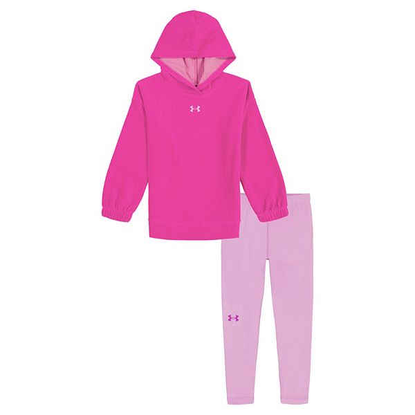 Girls 4-6x Under Armour UA Ribbed Velour Tunic Hoodie & Leggings Set - Magenta (4)