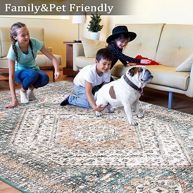 Garvee Traditional Rectangle Area Rug Washable Distressed Throw Carpet