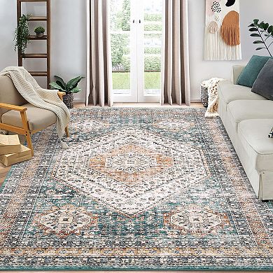 Glowsol Traditional Rectangle Area Rug Washable Throw Carpet