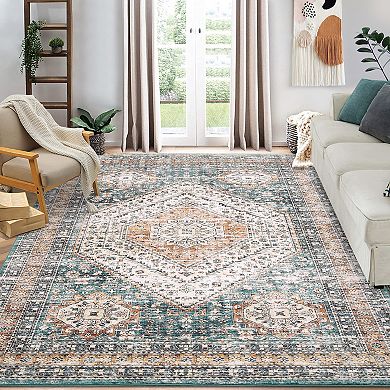 Garvee Traditional Rectangle Area Rug Washable Distressed Throw Carpet