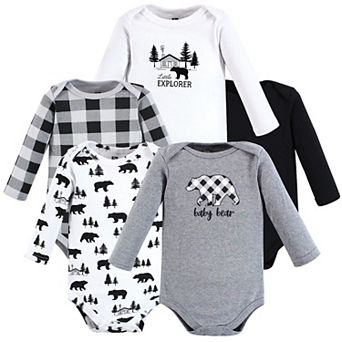 Infant Boy Cotton Long-sleeve Bodysuits, Baby Bear Gray Black 5-pack, 12-18 Months