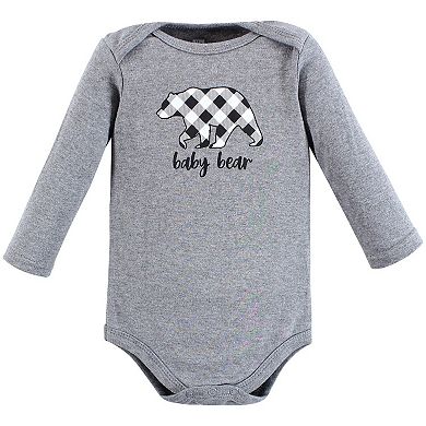 Infant Boy Cotton Long-sleeve Bodysuits, Baby Bear Gray Black 5-pack, 12-18 Months