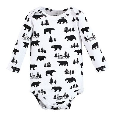 Infant Boy Cotton Long-sleeve Bodysuits, Baby Bear Gray Black 5-pack, 12-18 Months