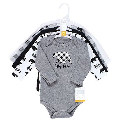 Infant Boy Cotton Long-sleeve Bodysuits, Baby Bear Gray Black 5-pack, 12-18 Months