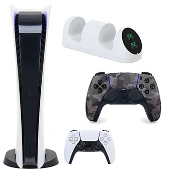 PS5 Digital Console with Extra Gray Camo Dualsense Controller and Dual Charging Dock