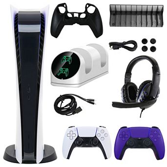 PS5 Digital Console with Extra Purple Dualsense Controller and Accessories Kit