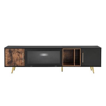 Merax Modern TV Stand with Faux Marble and Walnut Wood Grain Finish