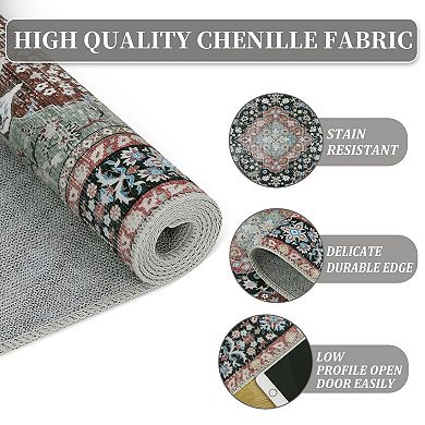 Garvee Vintage Distressed Floral Printed Washable and Throw Rug