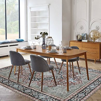 Garvee Vintage Distressed Floral Printed Washable and Throw Rug