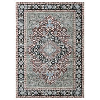 Garvee Vintage Distressed Floral Printed Washable and Throw Rug