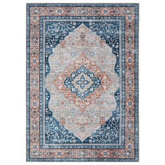Garvee Vintage Distressed Floral Printed Washable and Throw Rug