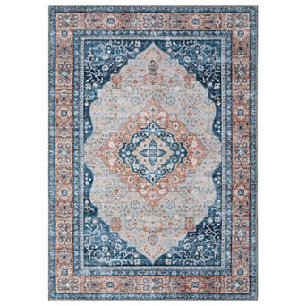 Garvee Vintage Distressed Floral Printed Washable and Throw Rug