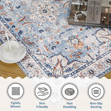 Garvee Washable Traditional Floral Indoor Rectangle Area & Throw Rug