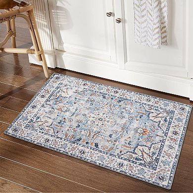 Glowsol Washable Traditional Floral Indoor Rectangle Area & Throw Rug