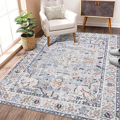 Glowsol Washable Traditional Floral Indoor Rectangle Area & Throw Rug