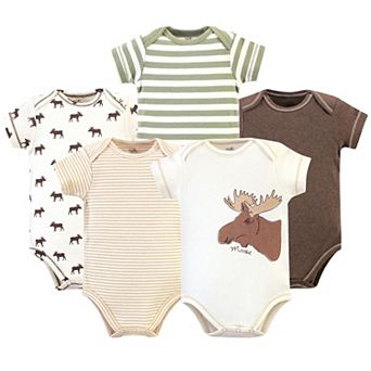Touched by Nature Baby Boy Organic Cotton Bodysuits 5 pk Moose, 6-9 Months
