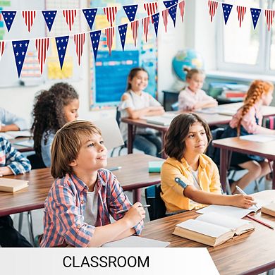 G128 7x8 In Flags On 9.8 Ft String, Printed American Star And Stripe Pennant String Flag