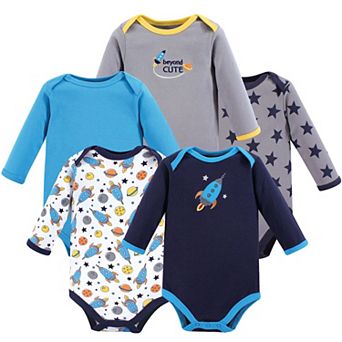 Luvable Friends Baby Boy Cotton Long-Sleeve Bodysuits 5 pk Rocket, 0-3 Months