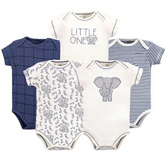 Touched by Nature Baby Boy Organic Cotton Bodysuits 5 pk Elephant, 0-3 Months
