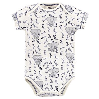 Touched by Nature Baby Boy Organic Cotton Bodysuits 5pk, Elephant, 0-3 Months