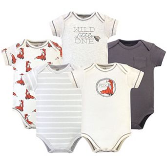Touched by Nature Baby Boy Organic Cotton Bodysuits 5 pk Boho Fox, 6-9 Months