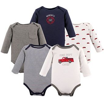 Hudson Baby Infant Boy Cotton Long-Sleeve Bodysuits 5 pk Fire Truck, 0-3 Months