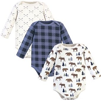 Hudson Baby Infant Boy Quilted Long-Sleeve Cotton Bodysuits 3 pk Moose Bear, 6-9 Months