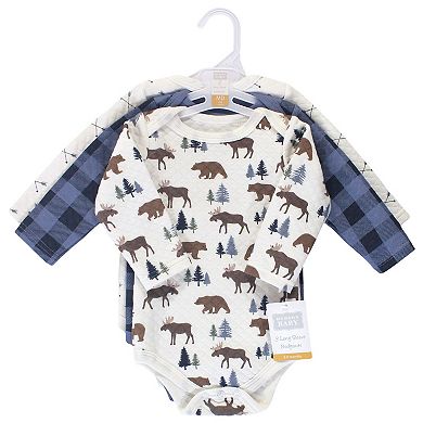 Hudson Baby Infant Boy Quilted Long-Sleeve Cotton Bodysuits 3pk, Moose Bear, 6-9 Months