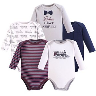 Hudson Baby Infant Boy Cotton Long-Sleeve Bodysuits 5 pk Train, 9-12 Months