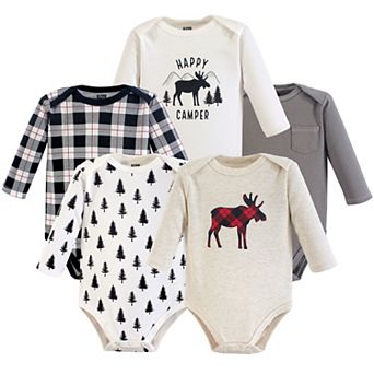 Hudson Baby Infant Boy Cotton Long-Sleeve Bodysuits 5 pk Moose, 0-3 Months