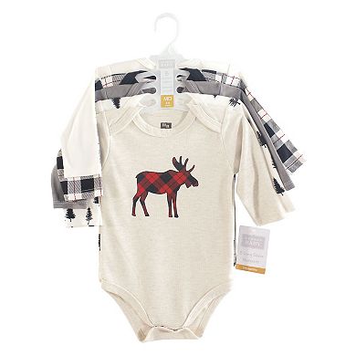 Hudson Baby Infant Boy Cotton Long-Sleeve Bodysuits 5pk, Moose, 0-3 Months