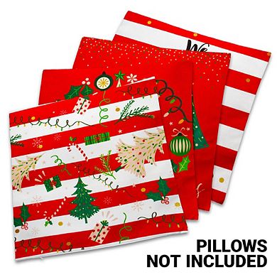 G128 Christmas Elegant Pine Tree Waterproof Pillow Covers, Set Of 4