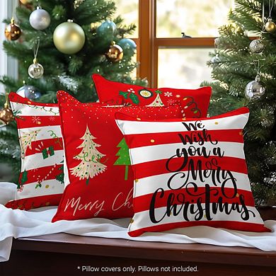 G128 Christmas Elegant Pine Tree Waterproof Pillow Covers, Set Of 4