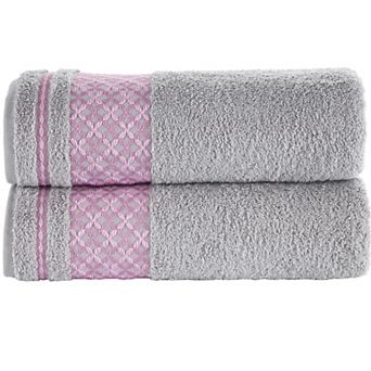 Textile Plaid Turkish Cotton Bath Towels (Set of 2)