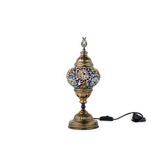 14.5 in Handmade Multicolor Mosaic Glass Table Lamp with Brass Color Metal Base