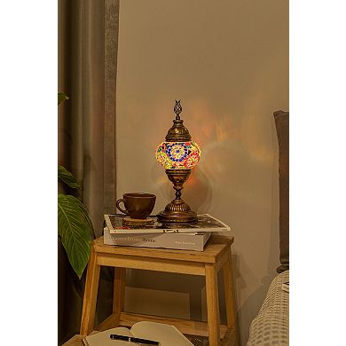 14.5 in. Handmade Multicolor Mosaic Glass Table Lamp with Brass Color Metal Base