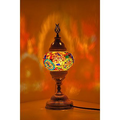 14.5 in. Handmade Multicolor Mosaic Glass Table Lamp with Brass Color Metal Base