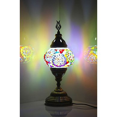 14.5 in. Handmade Multicolor Mosaic Glass Table Lamp with Brass Color Metal Base