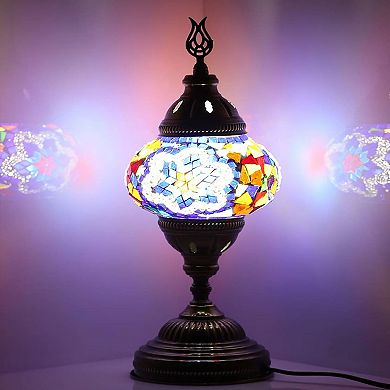 14.5 in. Handmade Multicolor Flower Mosaic Glass Table Lamp with Brass Color Metal Base