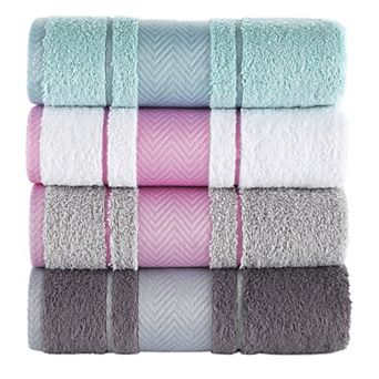 Textile Multicolor Fishbone Turkish Cotton Face/Hand/Hair Bath Towels (Set of 4)
