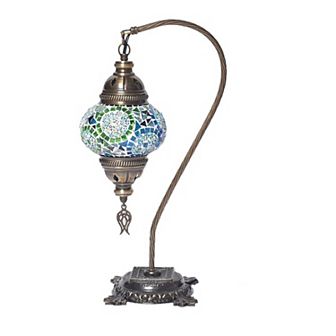 18 in Handmade Swan Neck Turquoise Mosaic Glass Table Lamp with Brass Color Metal Base