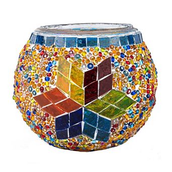 2.4 in Handmade Multicolor Mosaic Glass Votive Candle Holder