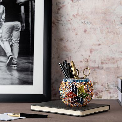 2.4 in. Handmade Multicolor Mosaic Glass Votive Candle Holder