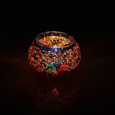 2.4 in. Handmade Multicolor Mosaic Glass Votive Candle Holder