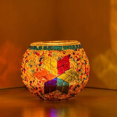 2.4 in. Handmade Multicolor Mosaic Glass Votive Candle Holder