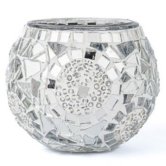 3.4 in Handmade White Mosaic Glass Votive Candle Holder