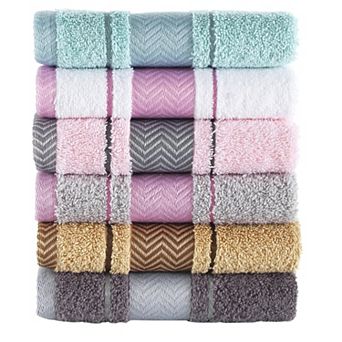 Textile Multicolor Fishbone Turkish Cotton Washcloths (Set of 6)